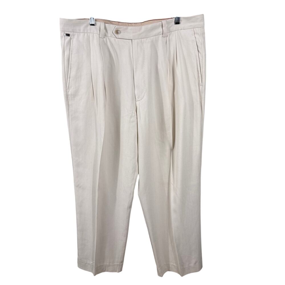 Tommy Bahama Men's Size 38x30 Cream Pleated Straight Leg Summer Vacation Pants
